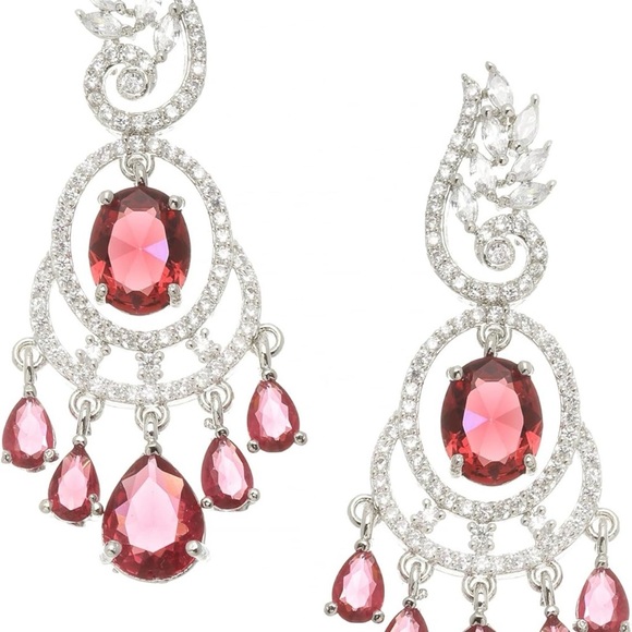 Trendy Jewels Silver and Red Chandelier Earrings, Blue and Green options $40 ea - Picture 5 of 15